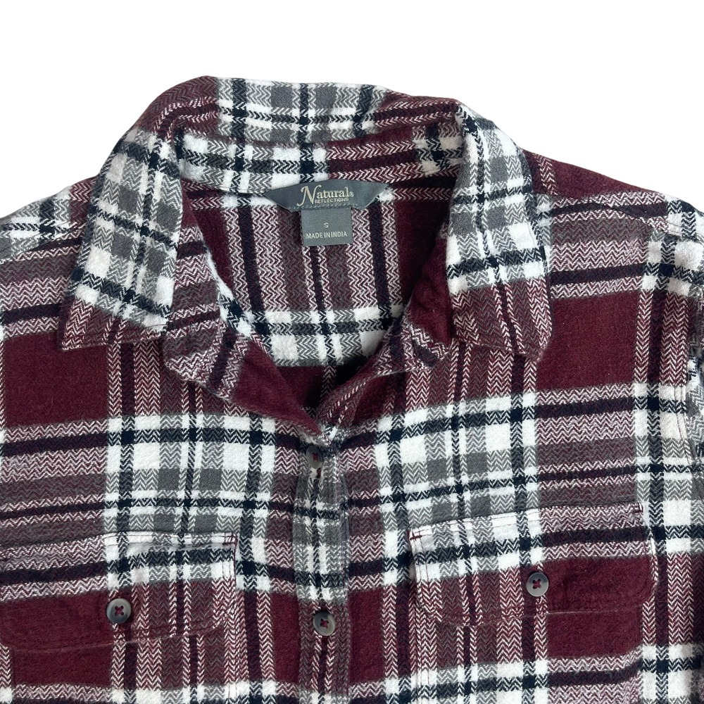 Natural Reflections‎ Women's Plaid Flannel Shirt Burgundy 100% Cotton Cabincore - Picture 5 of 13